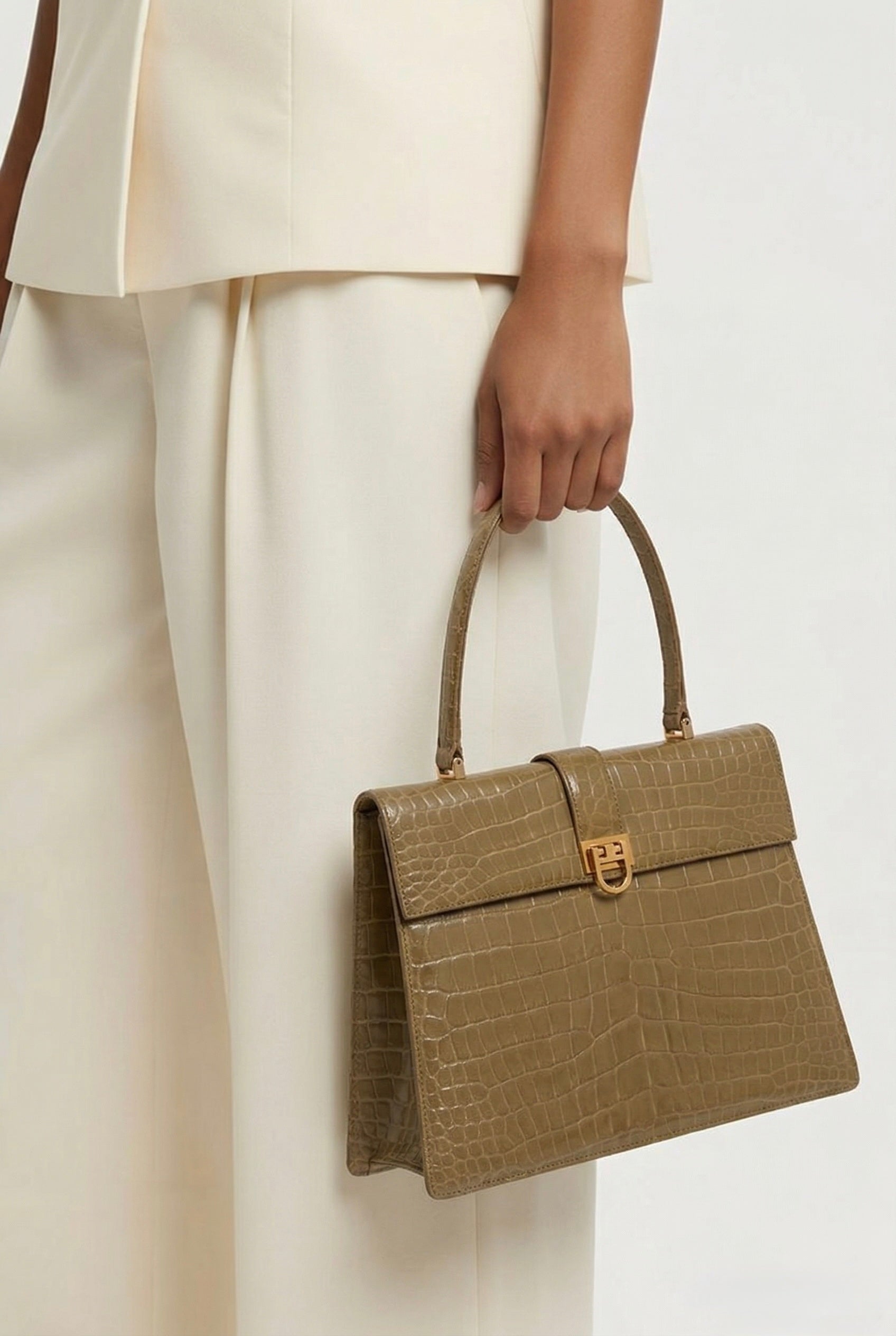 Sac à main vintage embossé croco kaki