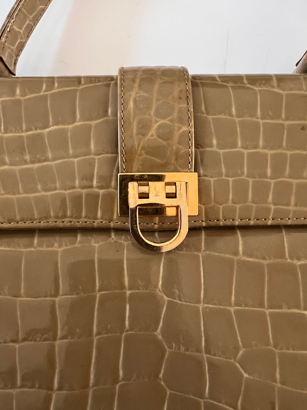 Sac à main vintage embossé croco kaki
