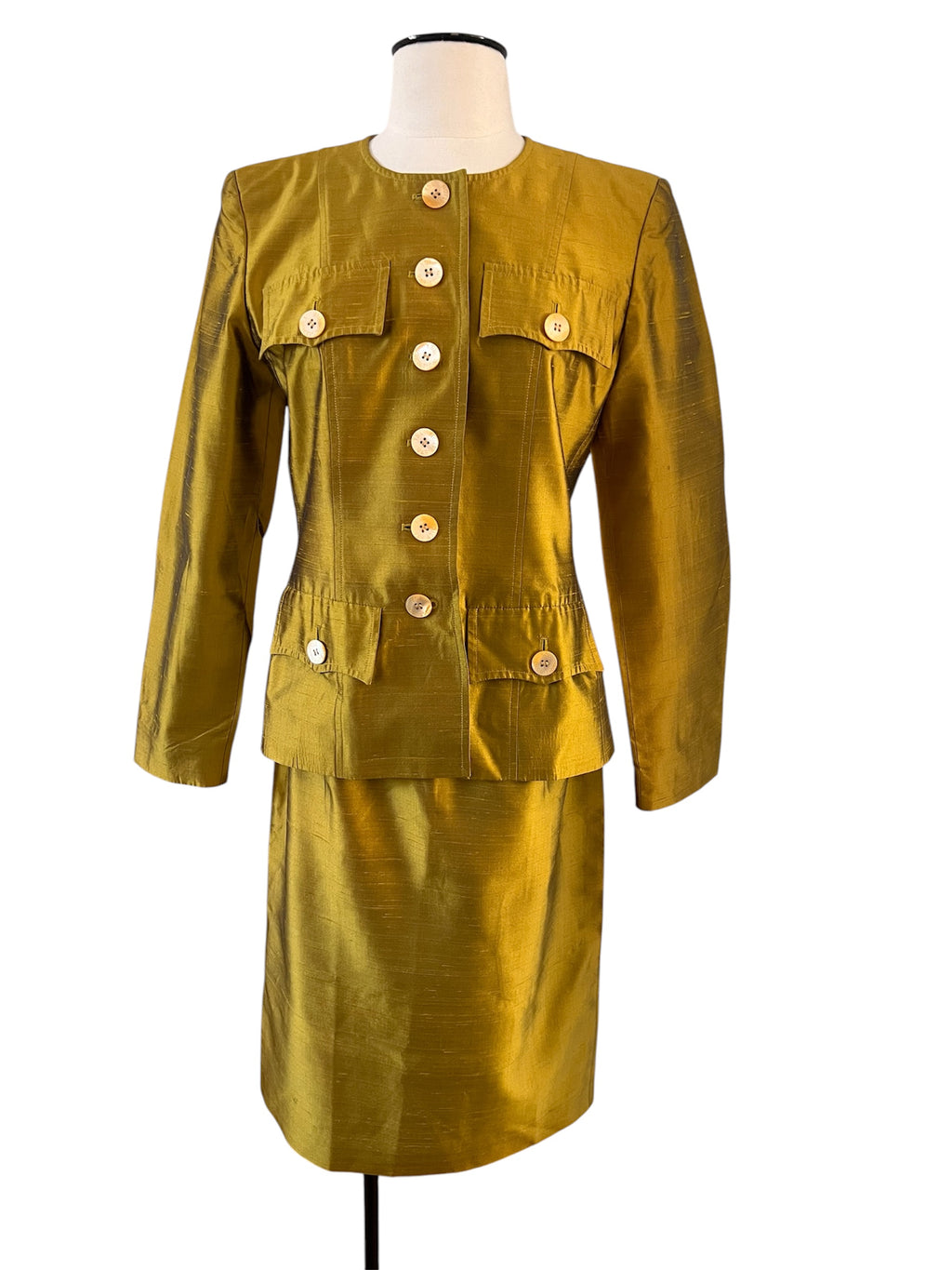 Tailleur saharienne Yves Saint Laurent en soie dorée irisée circa 80