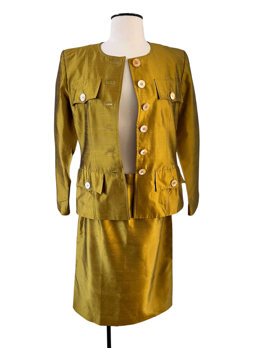 Tailleur saharienne Yves Saint Laurent en soie dorée irisée circa 80
