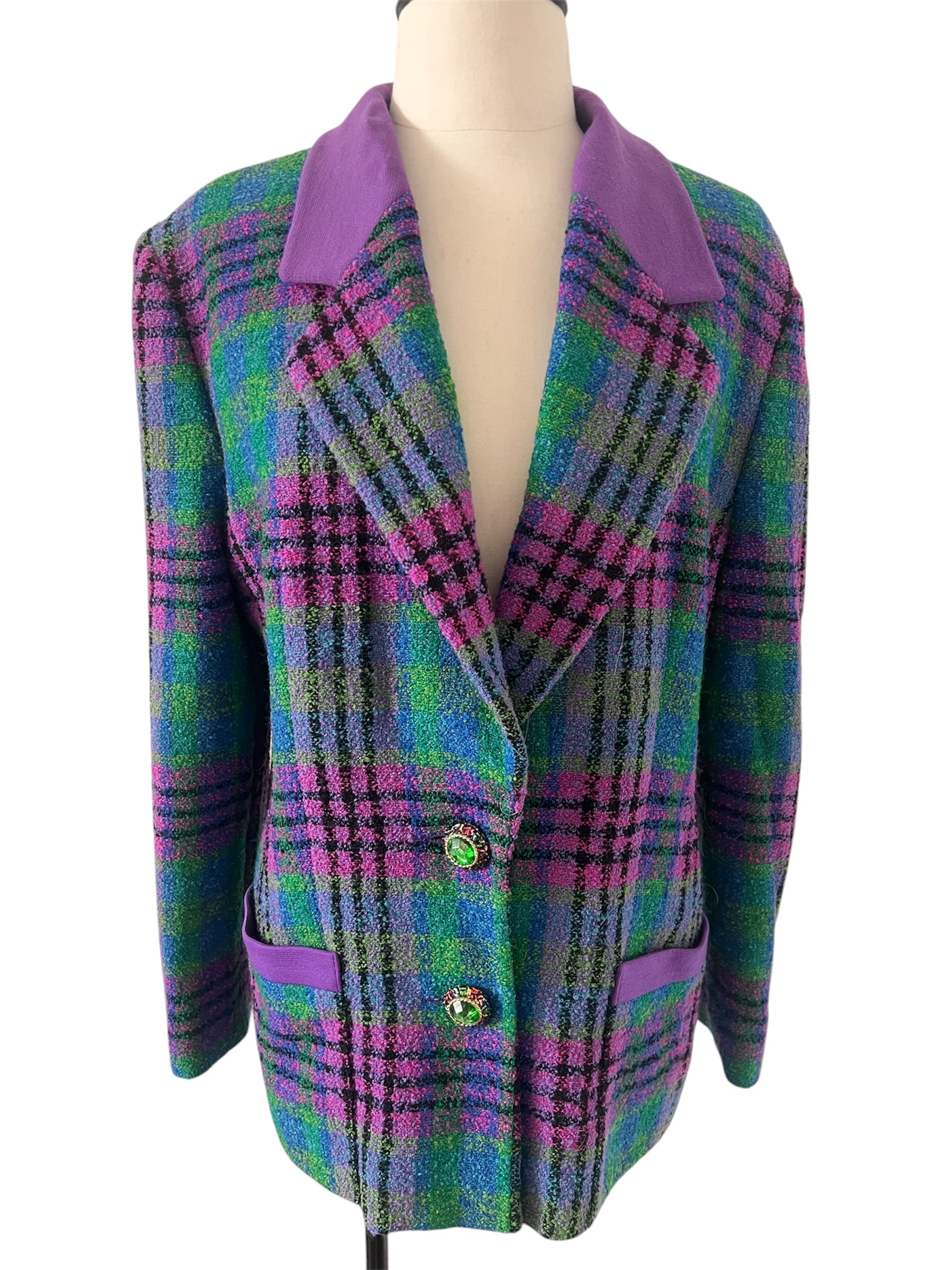 Veste tweed rose, vert, bleu Louis Féraud