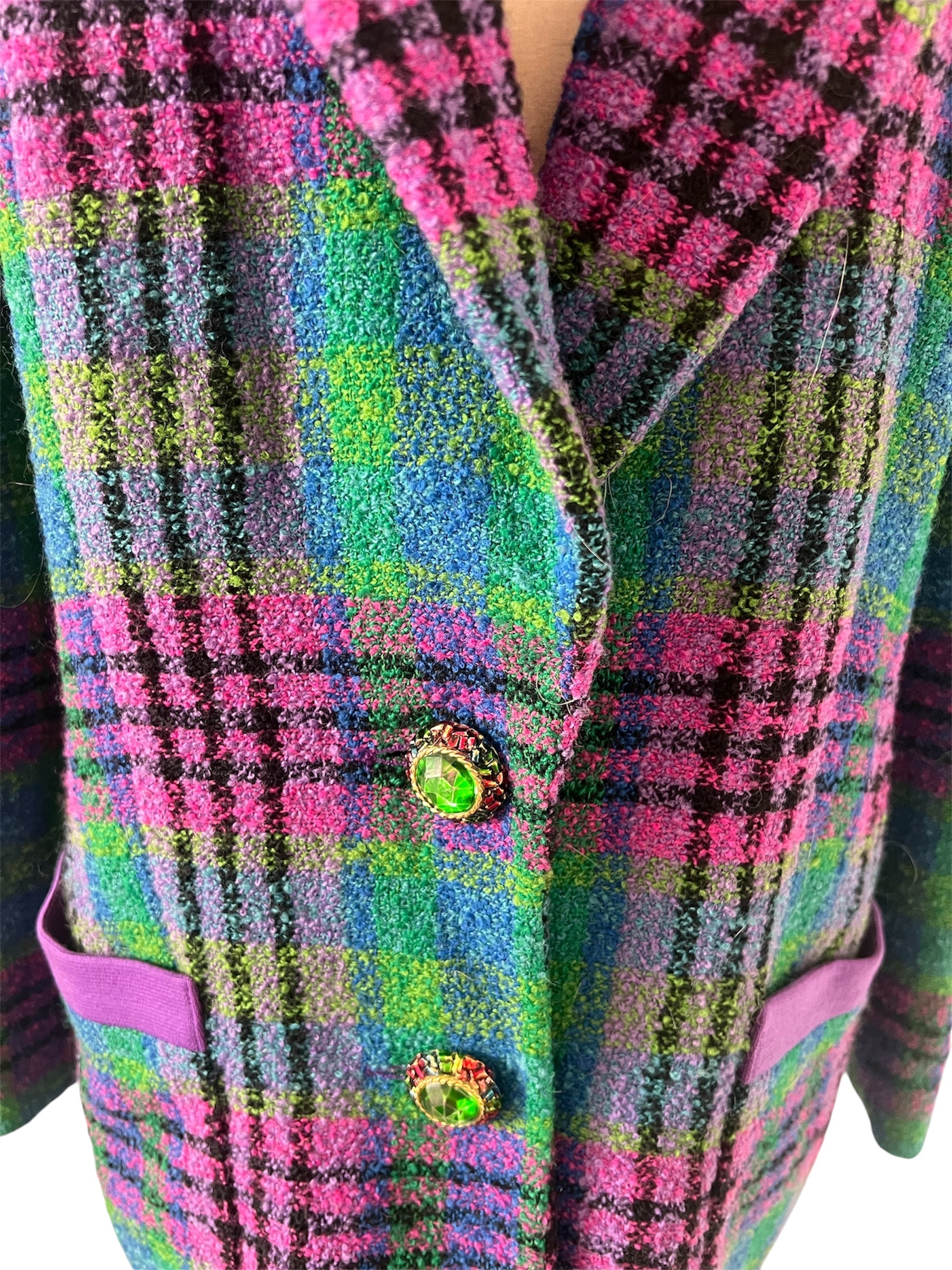 Veste tweed rose, vert, bleu Louis Féraud