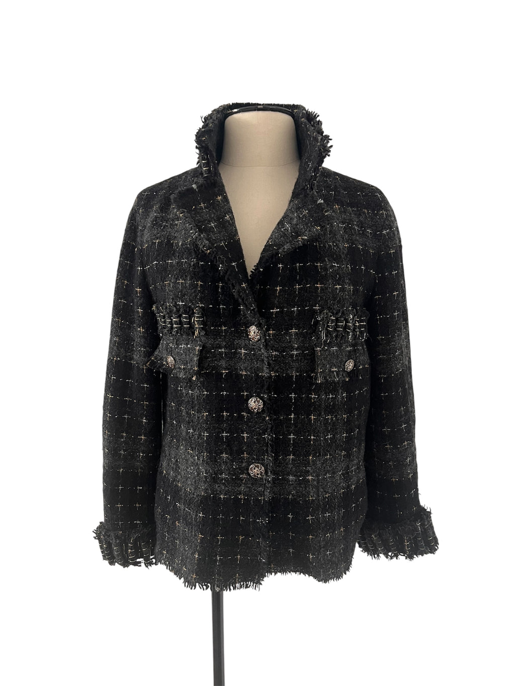 Veste en tweed noire et grise Chanel fantasy collection 08A