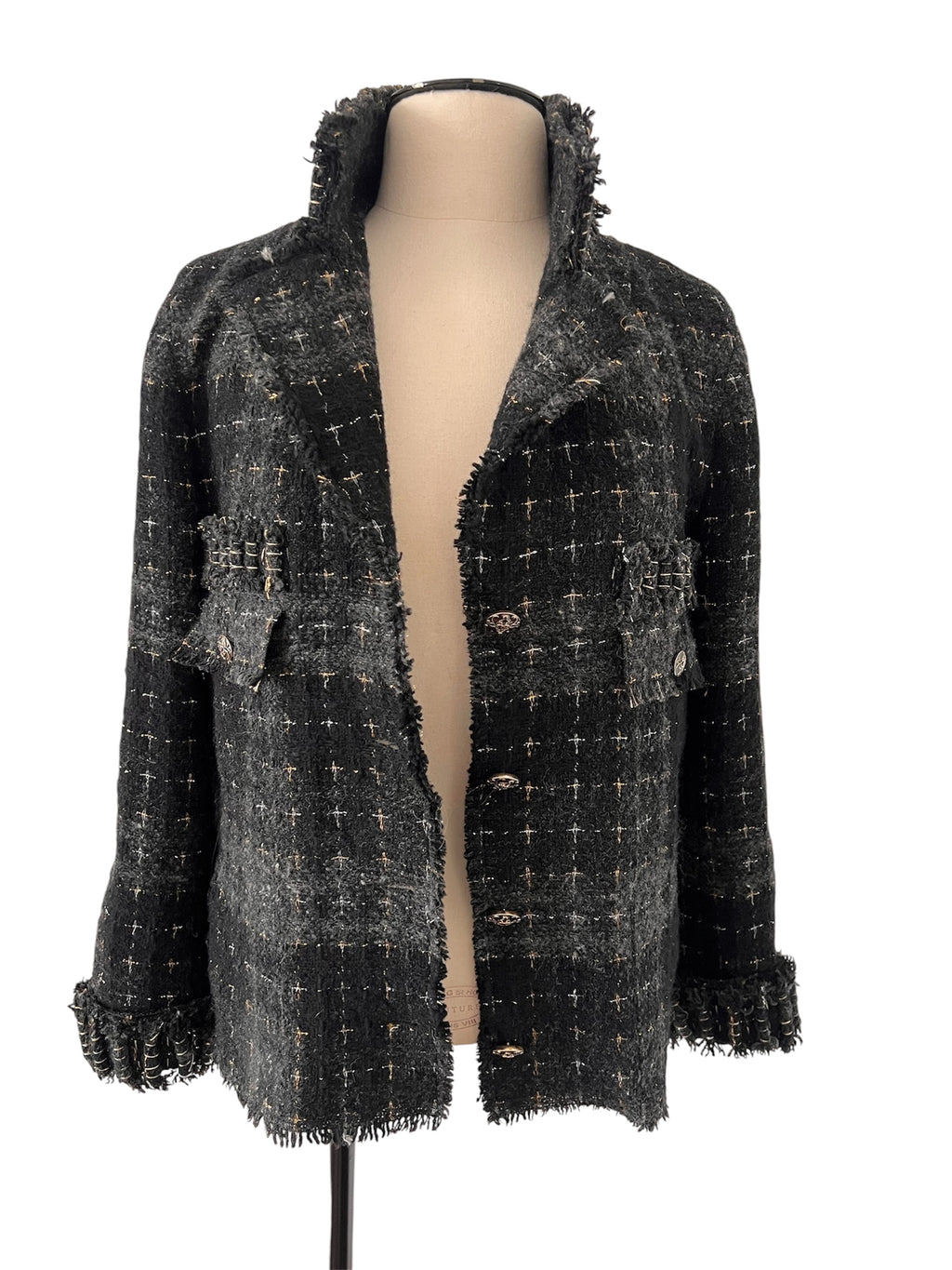 Veste en tweed noire et grise Chanel fantasy collection 08A