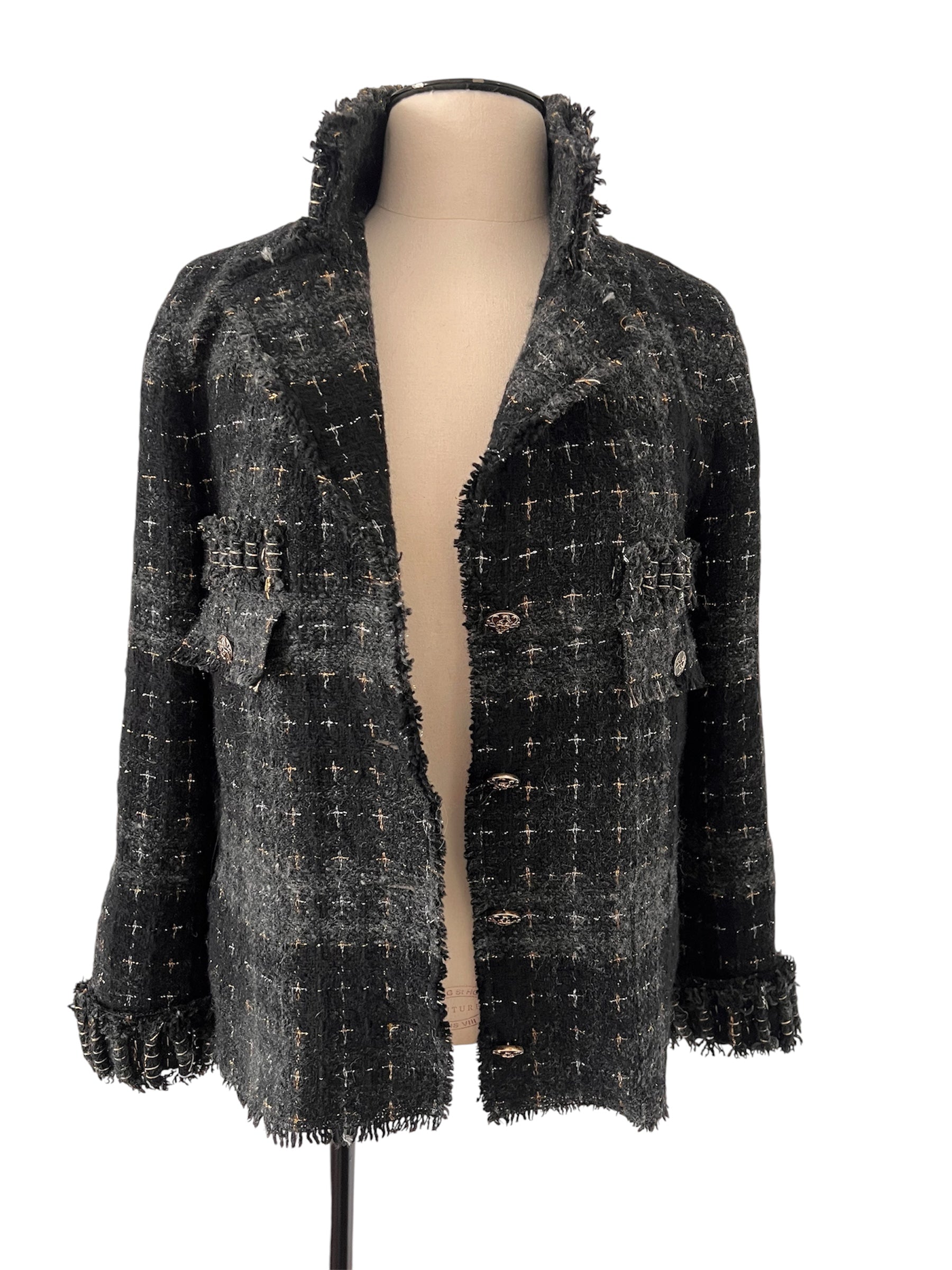 Veste en tweed noire et grise Chanel fantasy collection 08A
