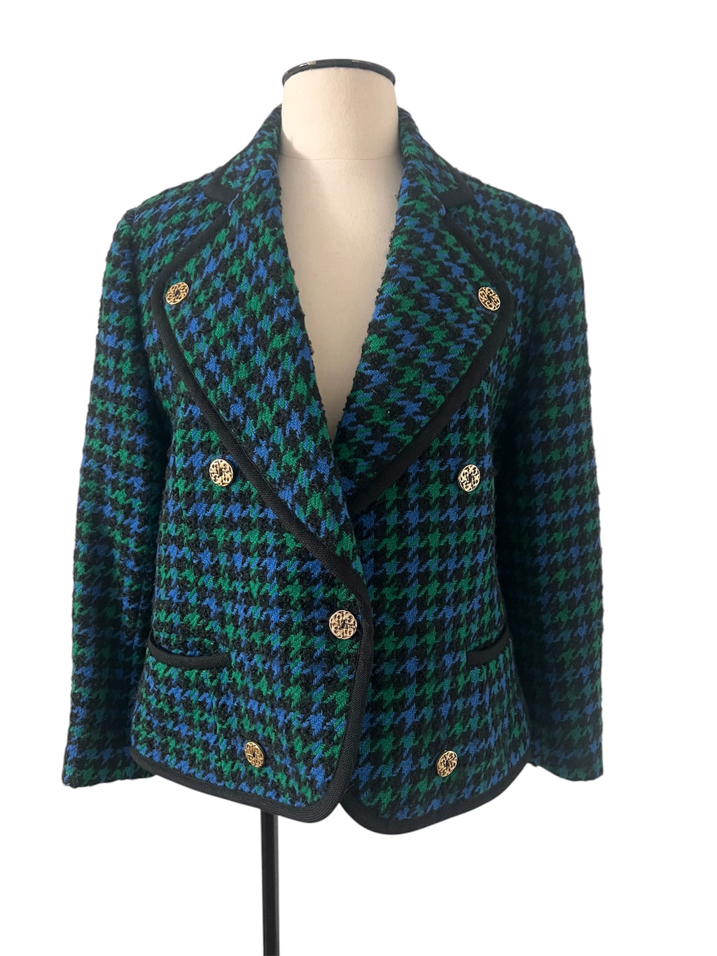 Veste en tweed vert/bleu/noir Guy Laroche