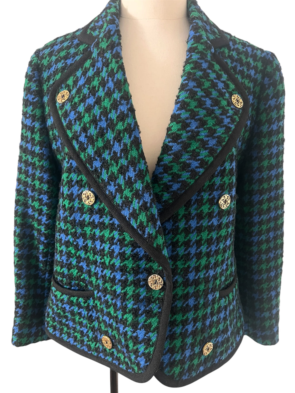 Veste en tweed vert/bleu/noir Guy Laroche