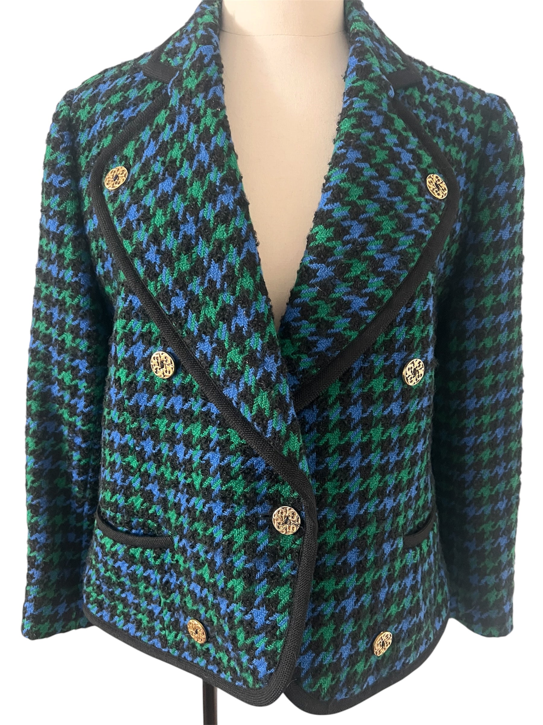 Veste en tweed vert/bleu/noir Guy Laroche
