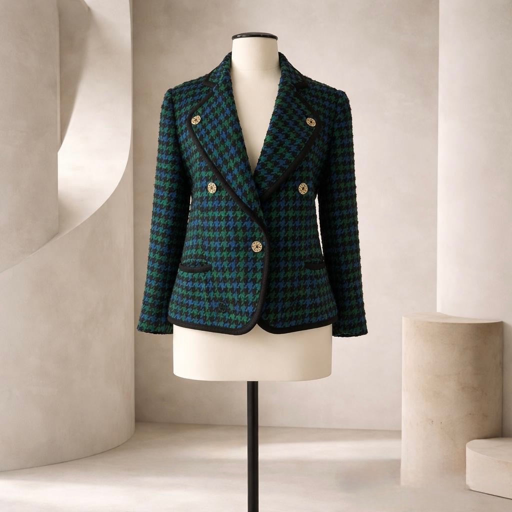 Veste en tweed vert/bleu/noir Guy Laroche